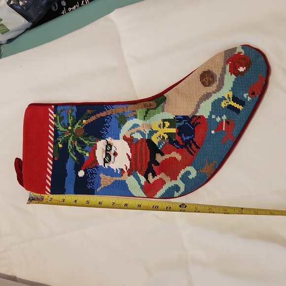 Lands' End Holiday New Surfer Santa Needlepoint Christmas Stocking